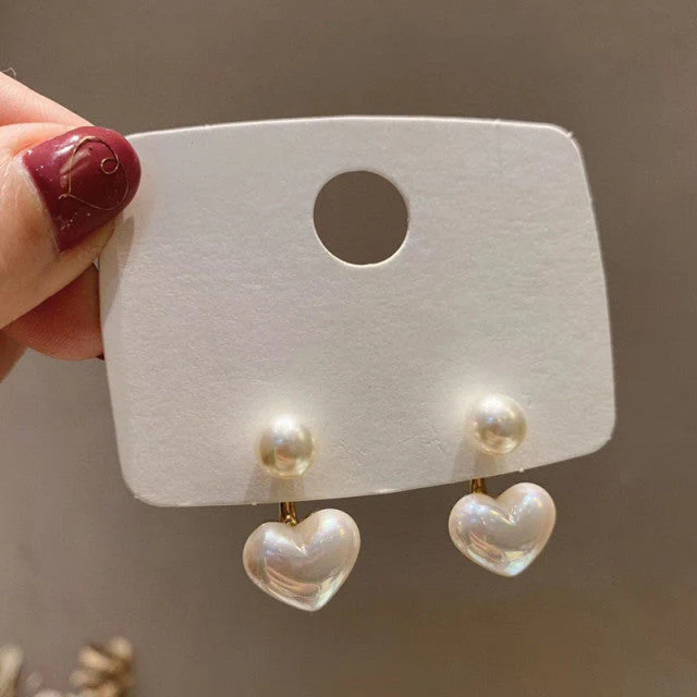 2025 New Korean Style Contracted Heart Pearl Earrings Zircon Geometric Stud Earring - Image 13