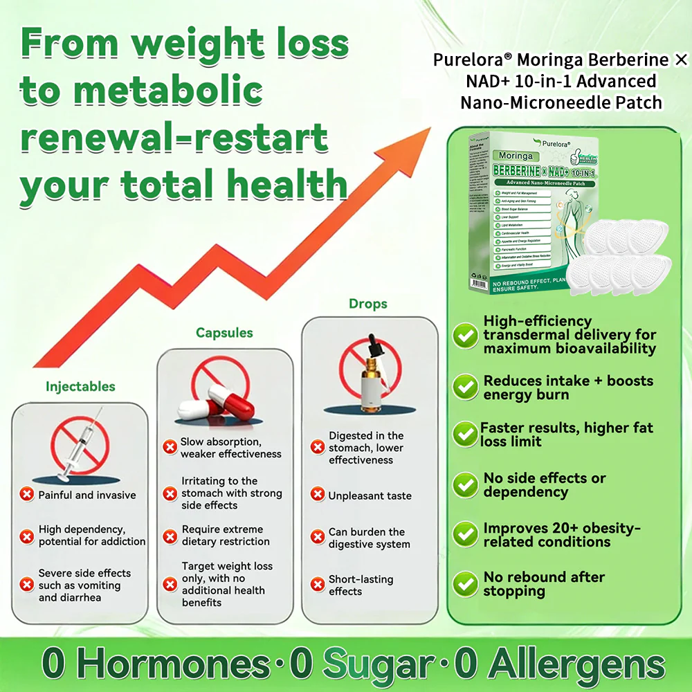 🌟 Highly Rated| Purelora® Moringa Berberine × NAD⁺ 10-in-1 Nano Microneedle Patch (Just once daily, visible changes in 7 days) ✅ Supports weight management, loose skin, diabetes care, sleep apnea, joint comfort, and more - Image 7