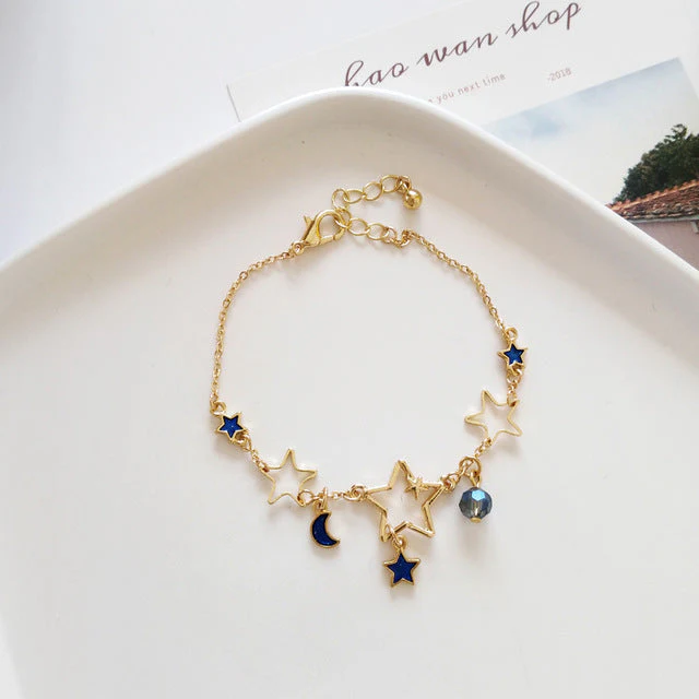 Japan Korea Star Moon Bracelet For Women Fashion Crystal Pearl Chain Jewelry - Image 19