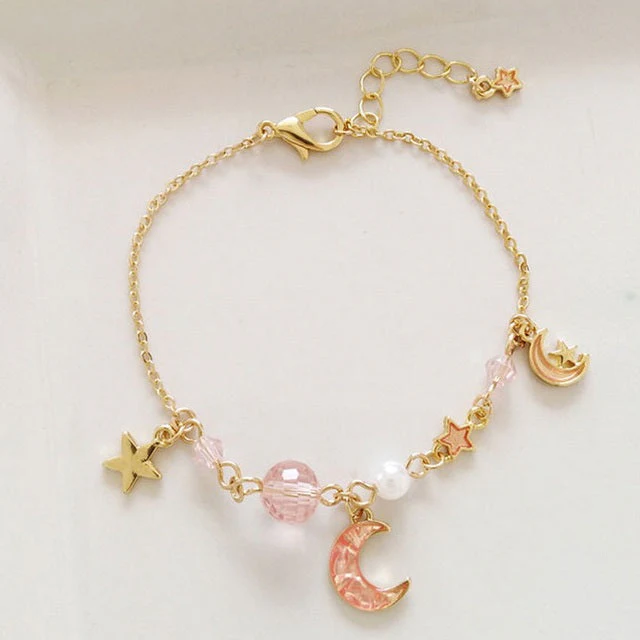 Japan Korea Star Moon Bracelet For Women Fashion Crystal Pearl Chain Jewelry - Image 2