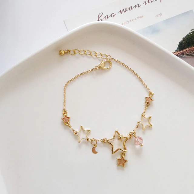 Japan Korea Star Moon Bracelet For Women Fashion Crystal Pearl Chain Jewelry - Image 20
