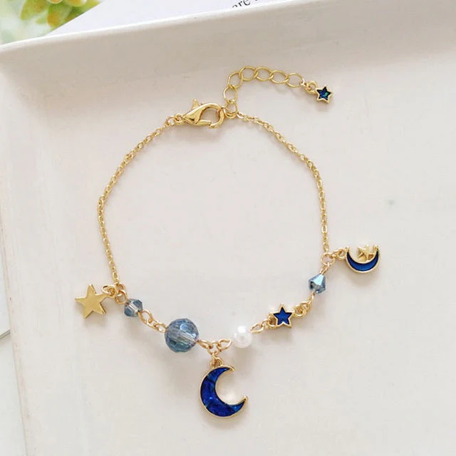 Japan Korea Star Moon Bracelet For Women Fashion Crystal Pearl Chain Jewelry - Image 3