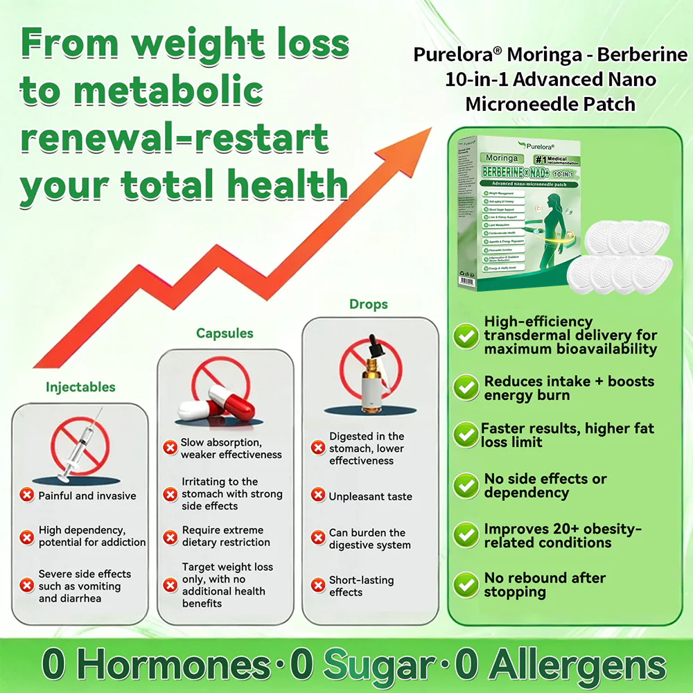 🔥Online UK| Purelora® Moringa Berberine × NAD⁺ 10-in-1 Nano Microneedle Patch (Just once daily, visible changes in 7 days) ✅ Supports weight management, loose skin, diabetes care, sleep apnea, joint comfort, and more - Image 2